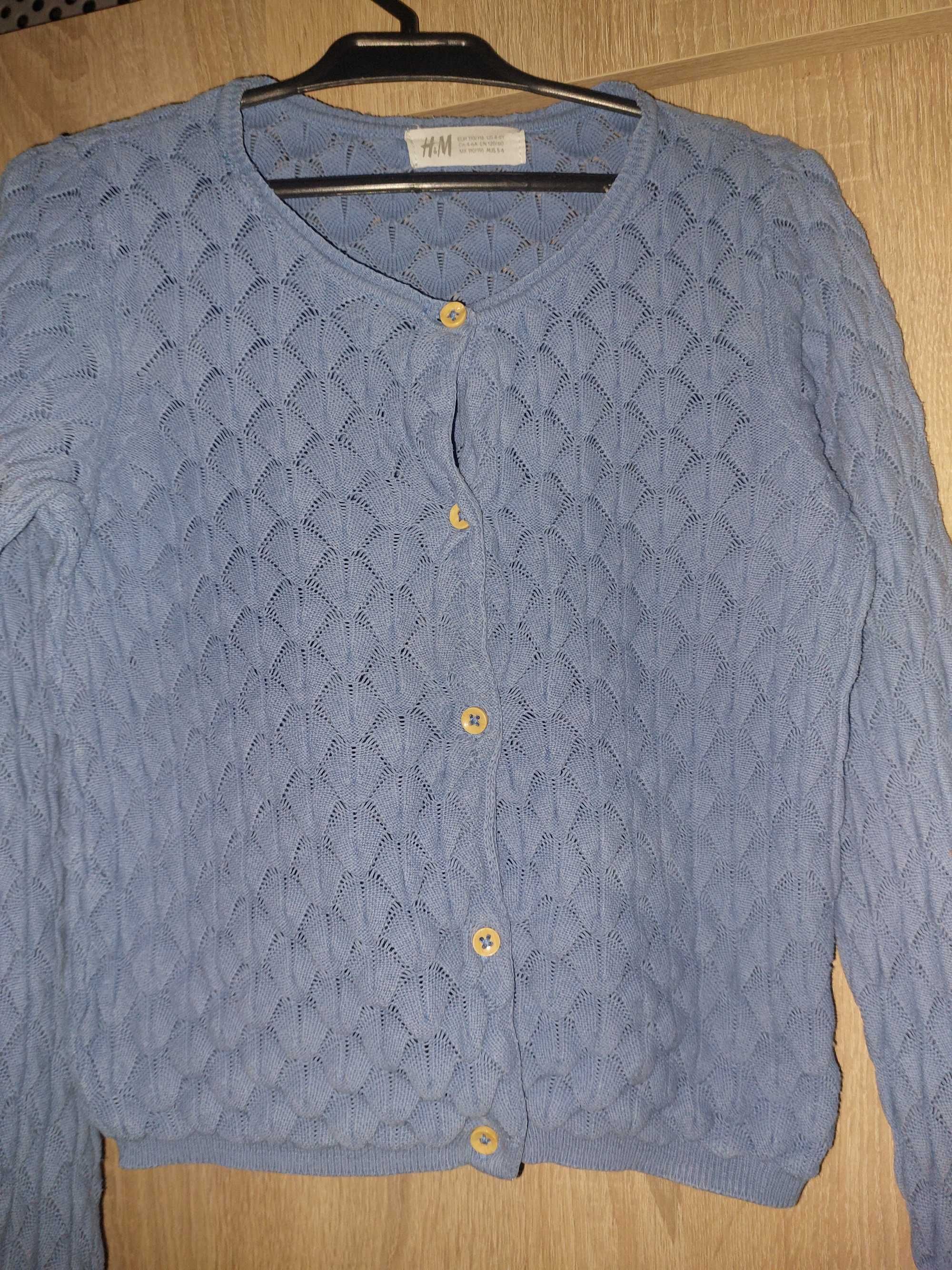 Sweterek kardigan H&M niebieski bawełniany bawełna 110 116