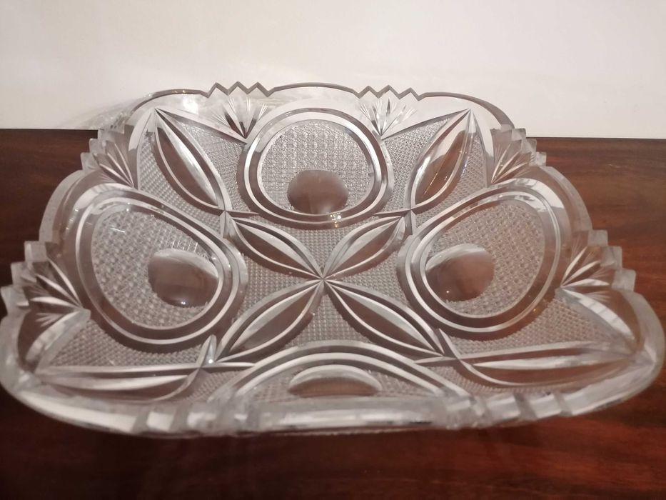 Taça de cristal maciço lapidado – anos 60/70 – 32 cm, 3 kg – vintage