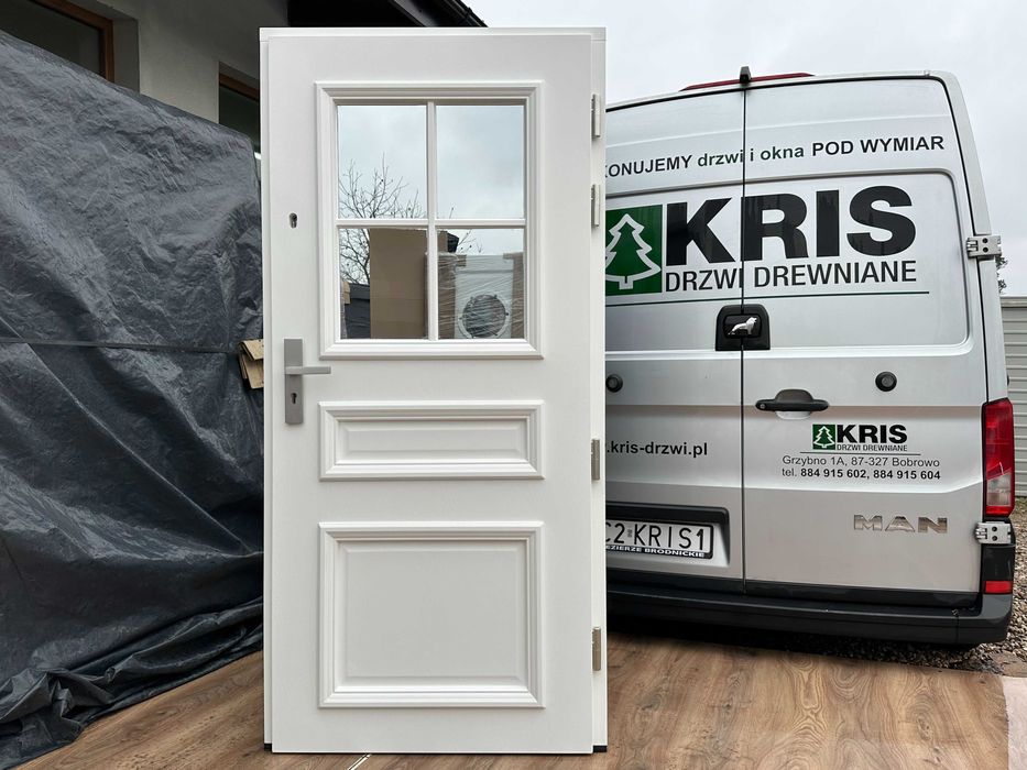 Drzwi drewniane zewnętrzne ANGIELSKIE BIAŁE NA KAŻDY WYMIAR całaPOLSKA