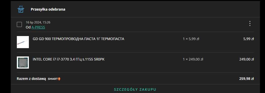 Intel Core i7-3770 + chłodzenie podstawowe intel