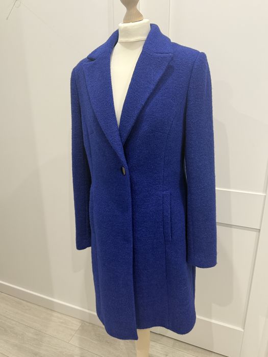 Kobaltowy płaszcz boucle na podszewce wełna wiskoza Monnari roz. 40 L