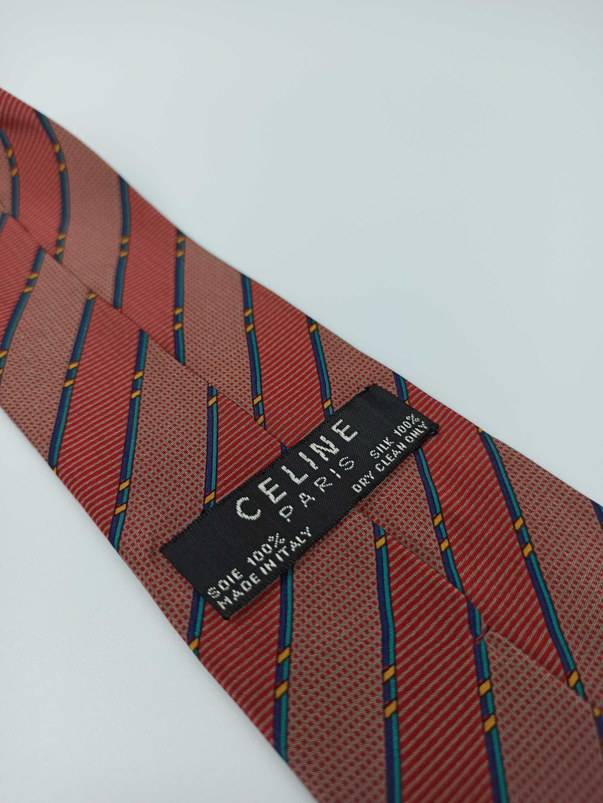 Celine Paris czerwony jedwabny krawat w paski ulu14