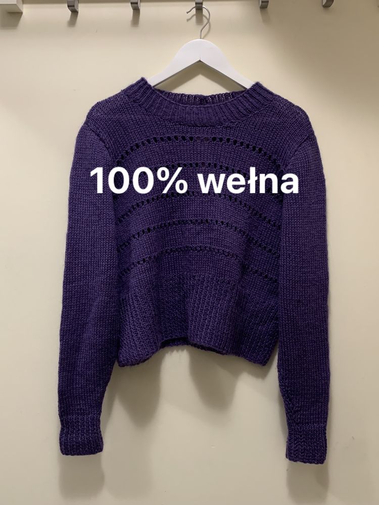 Damski ażurowy wełniany sweter handmade rozmiar S/M/L