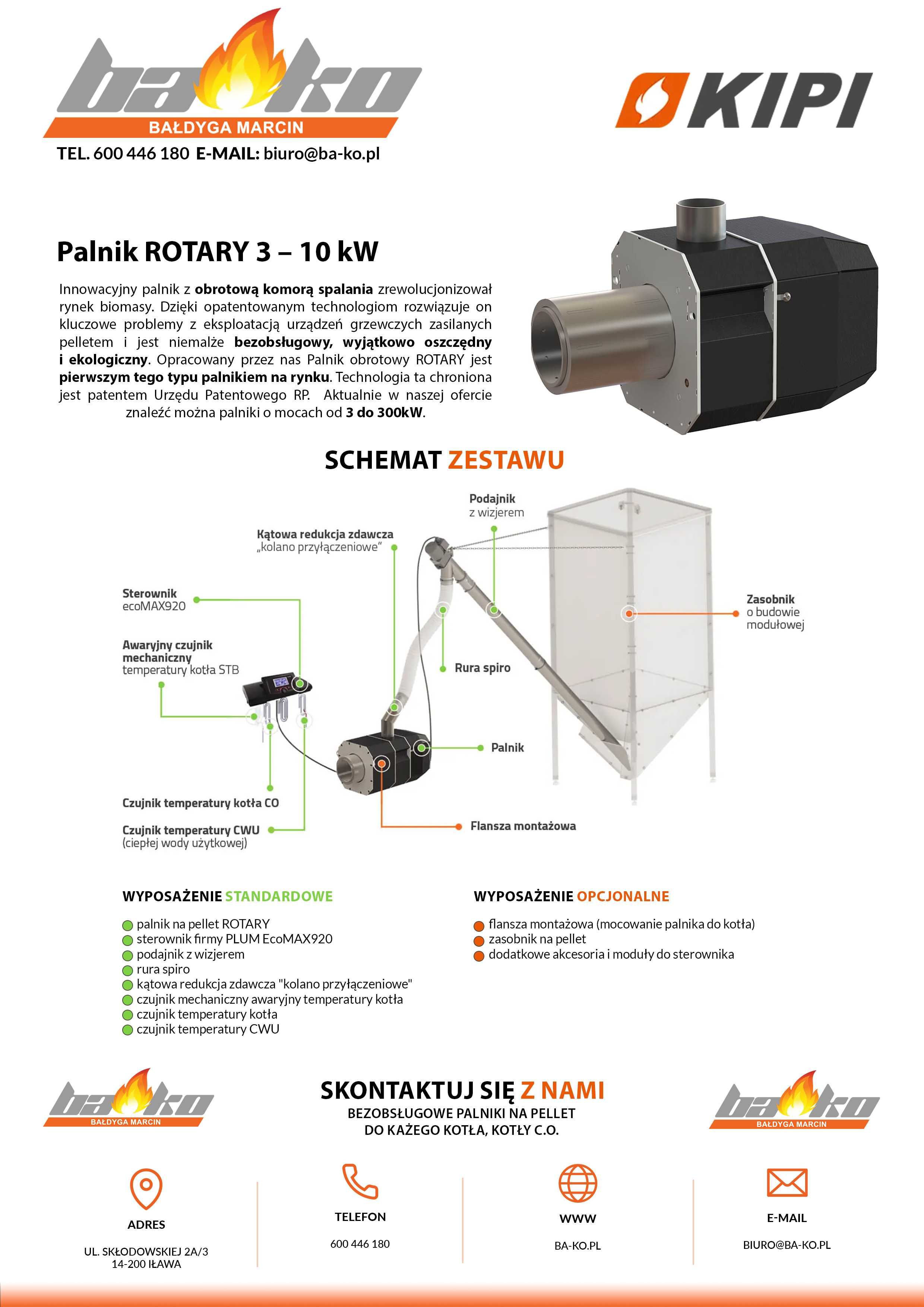 Palnik obrotowy na pellet KIPI ROTARY 3 - 10kW + ecoMax920