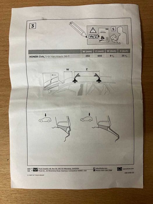 Thule sistema Rapid system - bases para Honda Civic 5 portas - KIT1416