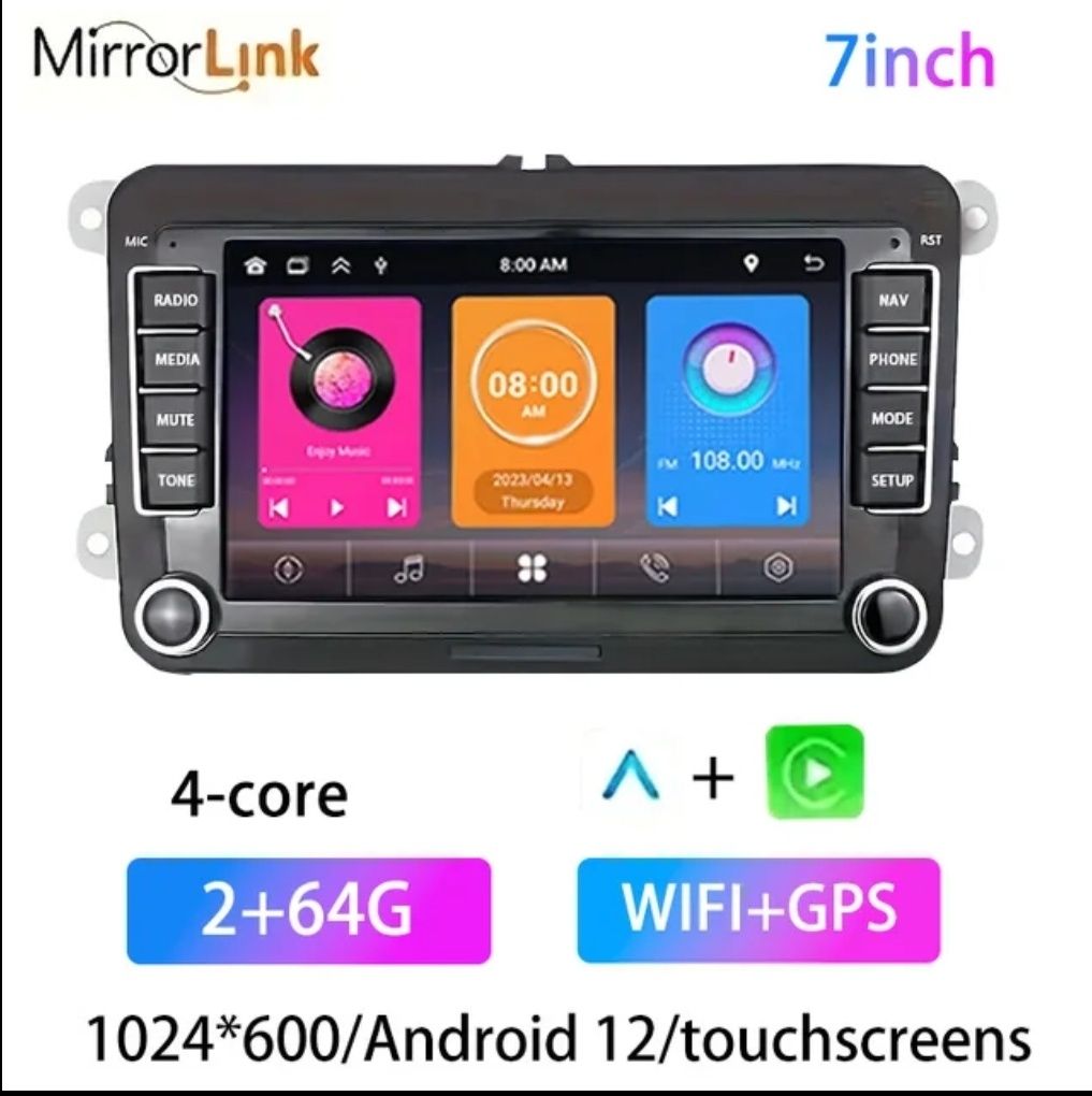 Магнитола штатная: VW Android 12, 2+64 CarPlay Skoda A5, Passat B6, B7