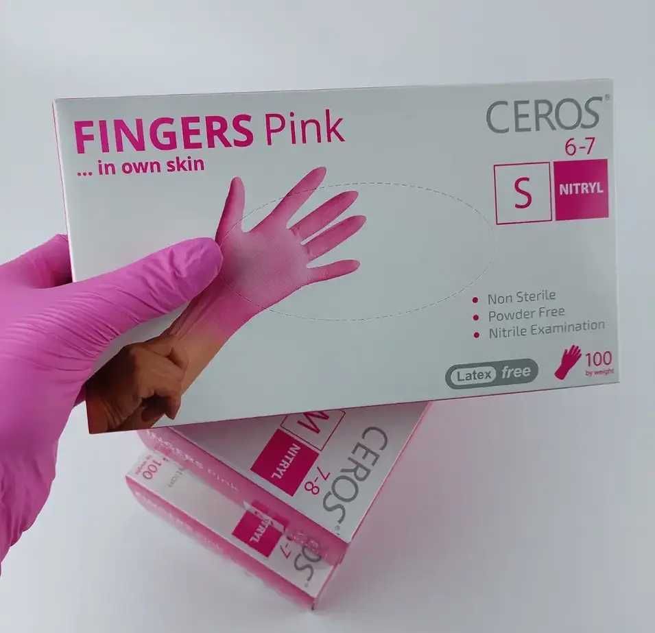 Рукавички нітрилові Ceros Pink розмір XS 100 шт/50 пар рожеві