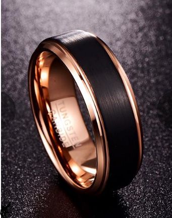 Aliança Tungsténio Rose Gold/Preto Tamanho 17