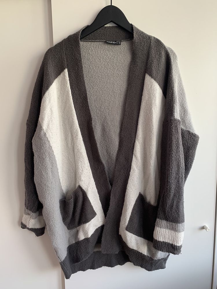 Sweter Kardigan Szary Oversize 44 Vintage