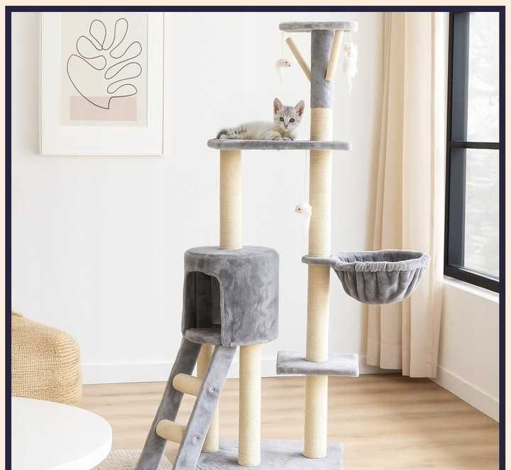 NOWY Drapak Dla Kota Wysoki Wielopoziomowy 138cm Domek Hamak