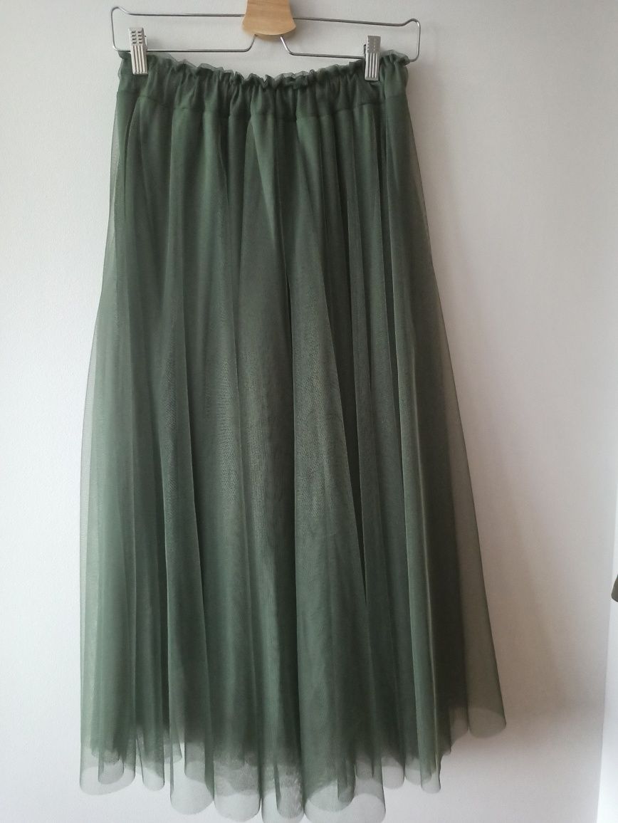NOWA!!! Spódnica tiulowa maxi khaki/oliwka r. uniwersalny