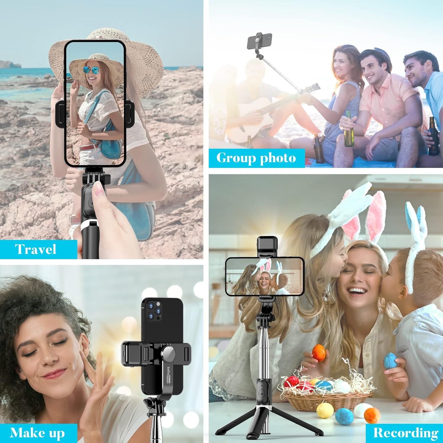 Selfie Stick Tripod ze światłem napełniającym, rozszerzalny 106CM