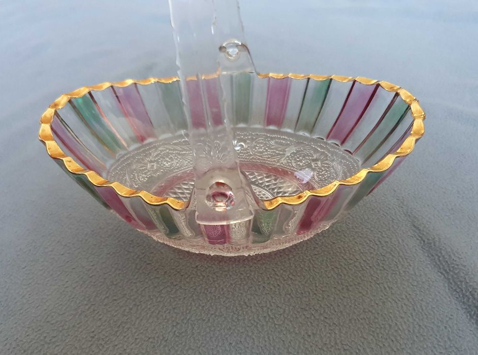 Fantástica Fruteira / Cesto, com vitral pintado à mão - Anos 50/60
