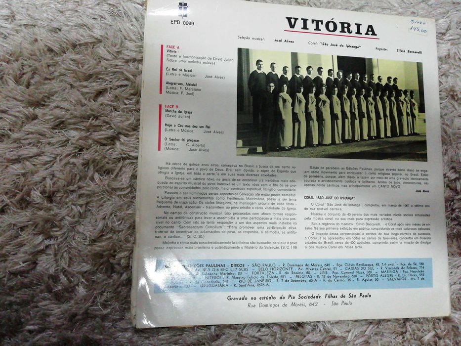 Lp 10 Polegadas - coral São José Do Ipiranga (vitória) 1967
