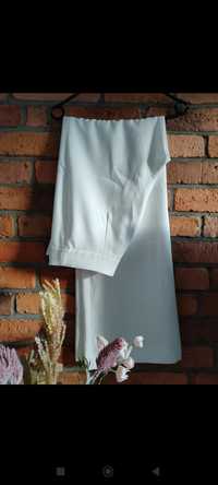 Szerokie spodnie Zara L kremowe, wysoki stan, chrzest, komunia, wesele