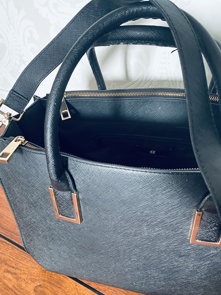 Czarna pojemna torba H&M, torba idealna na studia/do pracy