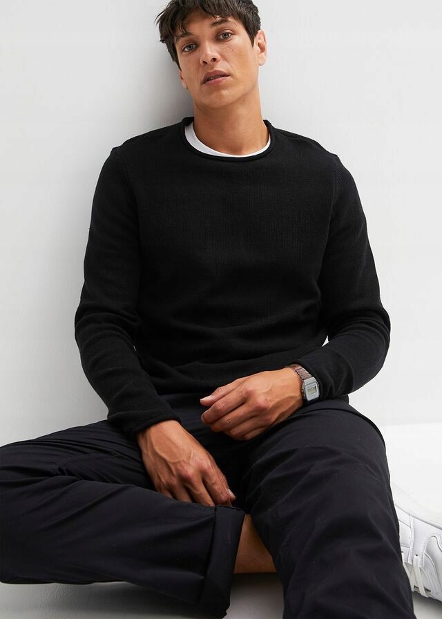 B.P.C Czarny sweter męski z bawełny z recyklingu ^56/58, XL