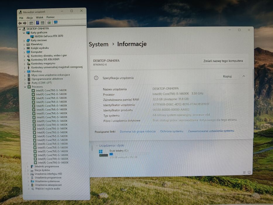 Komputer Gamingowy i5-14600K, RTX 3070, 32 GB,SSD,Win 11 Pro