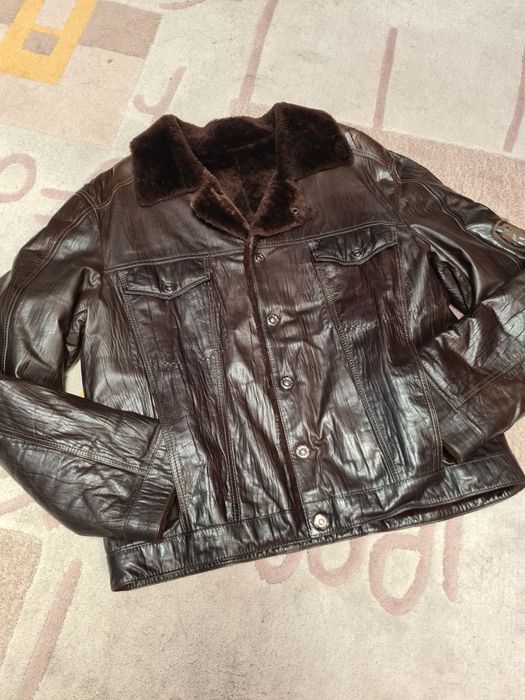 Стильна натуральна дублянка / куртка шкіряна / бомбер / піджак