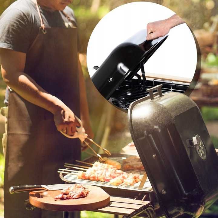 Grill węglowy z pokrywą ogrodowy duży ruszt półki kółka dmuchawa