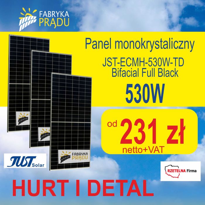 Panele fotowoltaiczne 530W Panel Full Black Bifacial Od ręki