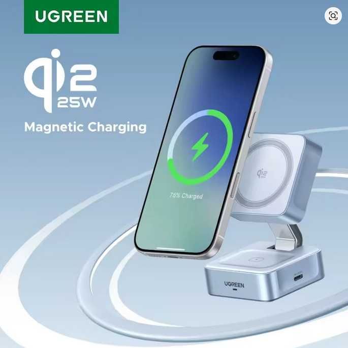 UGREEN MFi 2-in-1 Magsafe Charger Qi2.2 25W. Новинка для 16-17 iphone