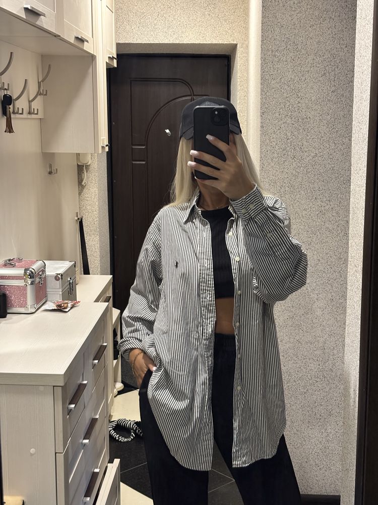 Сорочка у смужку/однотонна ralph lauren у клітинку oversize