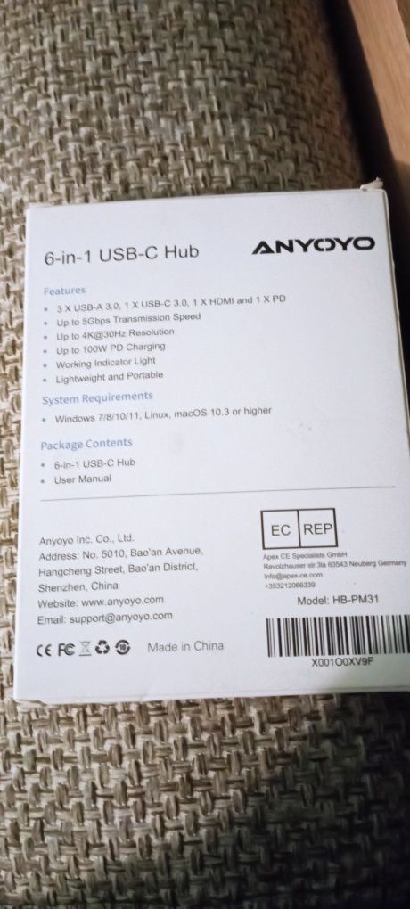 Anyoyo Usb C Hub, 6 w 1 adapter