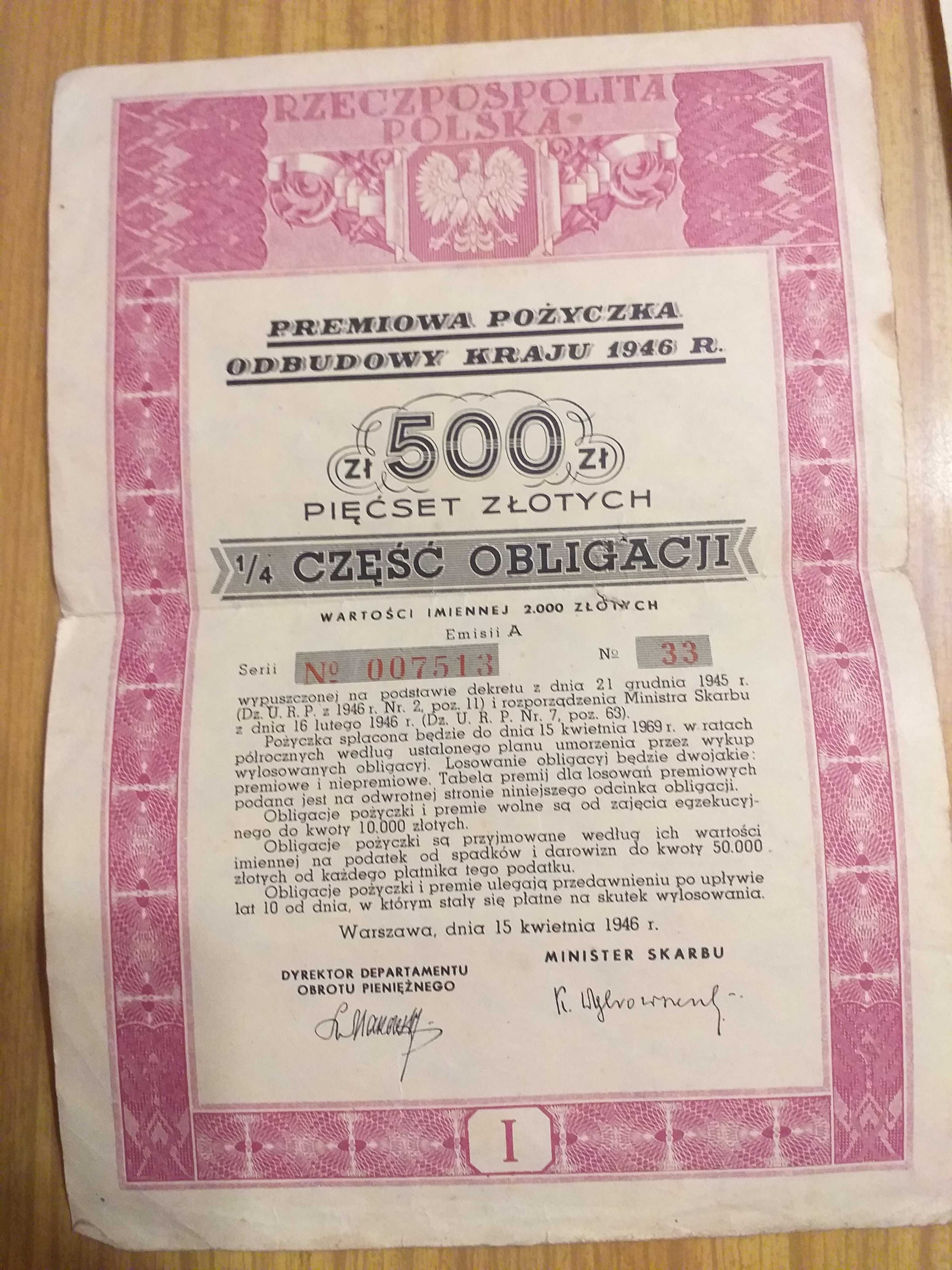 premiowana pożyczka odbudowy kraju 1946r