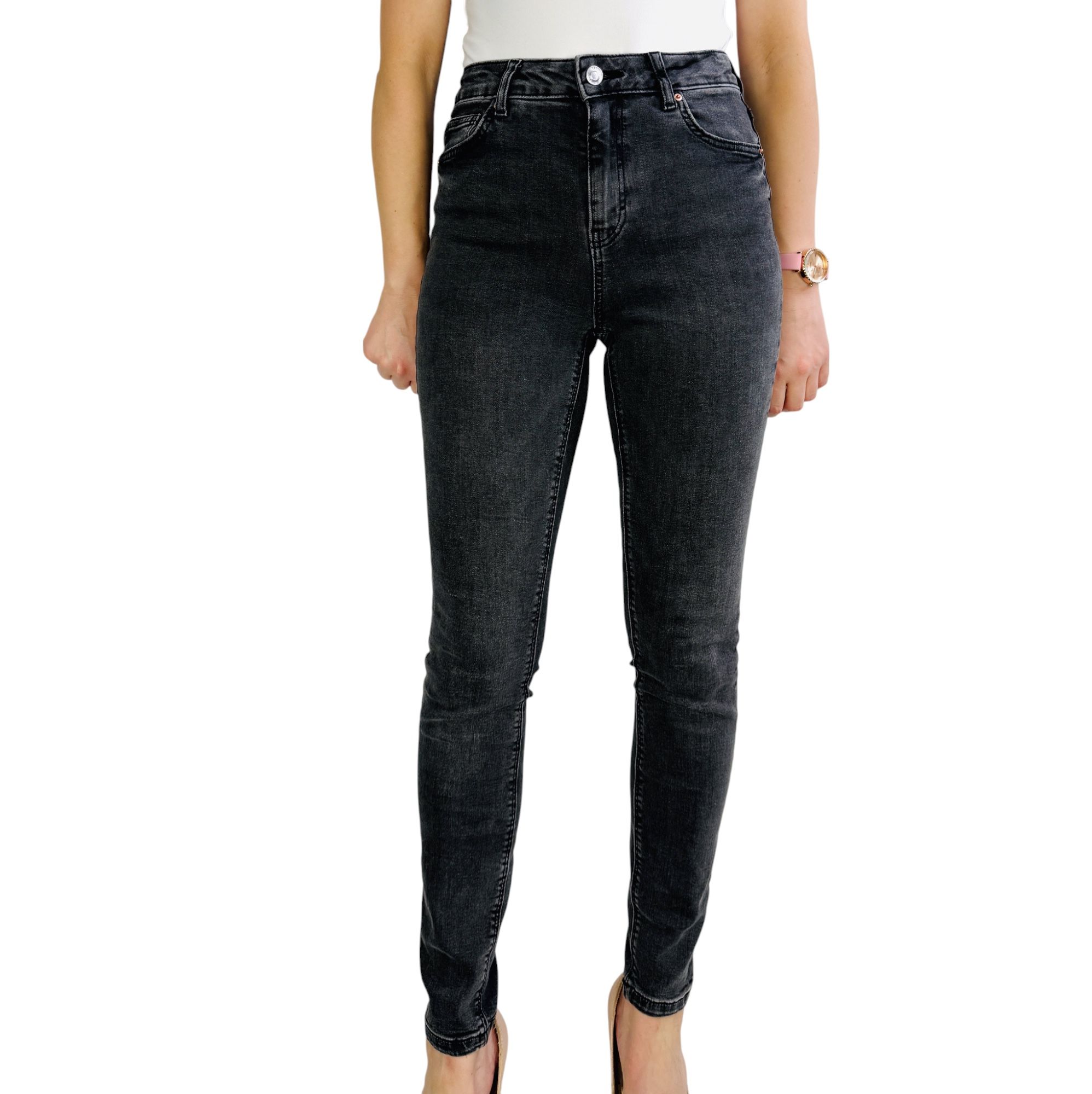Czarne przecierane jeansy rurki z wysokim stanem M 38 Denim Co.