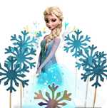 TOPPER ELSA z tiulem Frozen+ 5szt PŁATKI ŚNIEGU na tort