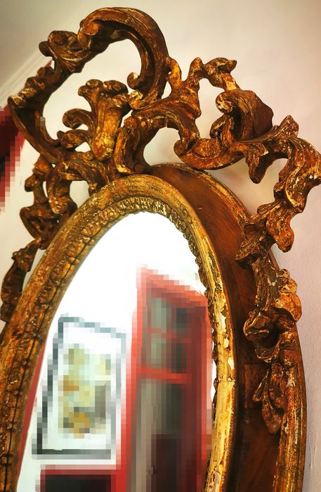 Espelho talha dourada cimalha e base vazada