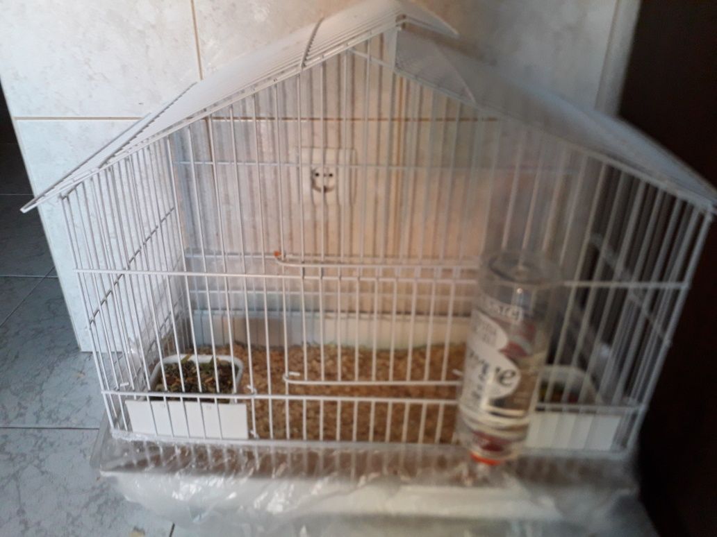 Gaiola com 2 recipientes e um bebedouro