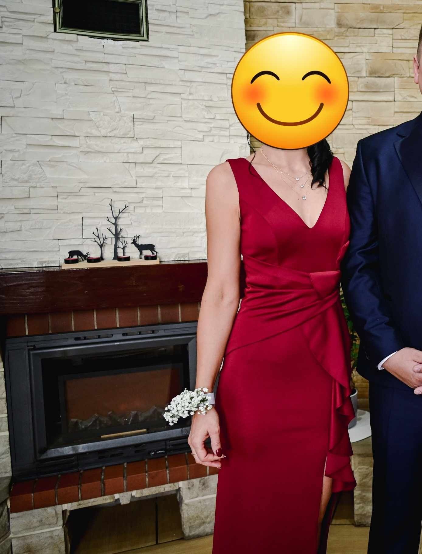Piękna bordowa dluga sukienka