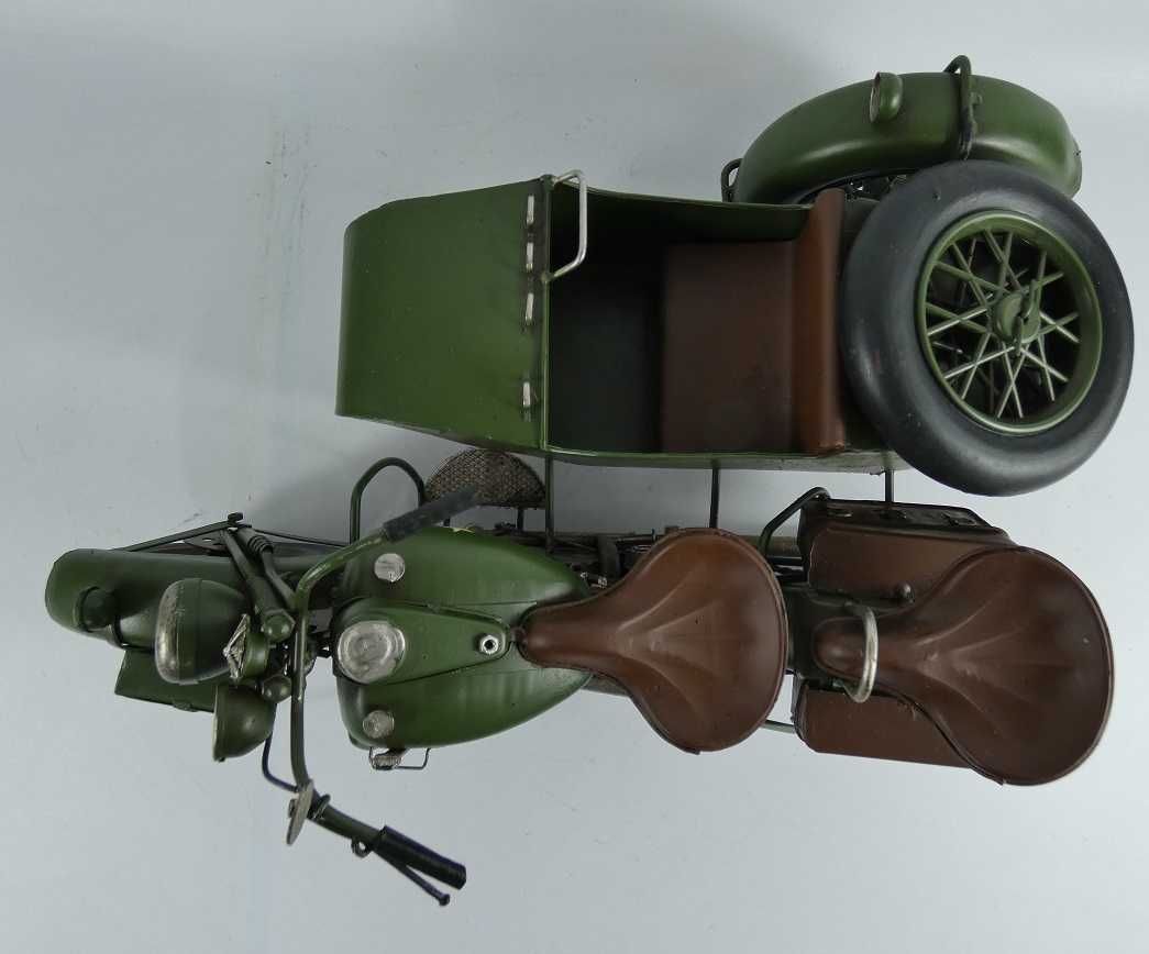 Duży Metalowy wojskowy MOTOCYKL z koszem retro pojazd model motor