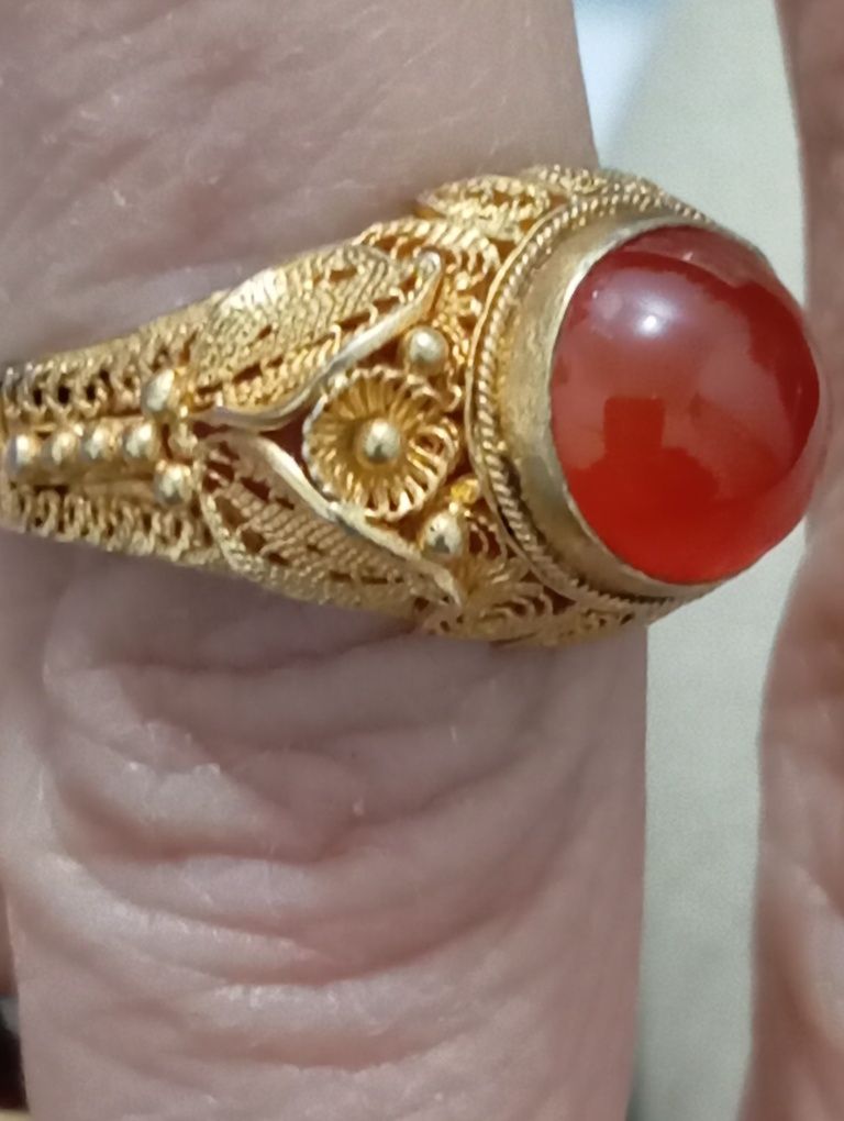 Chinka stare srebro złocone pierścionek  filigran