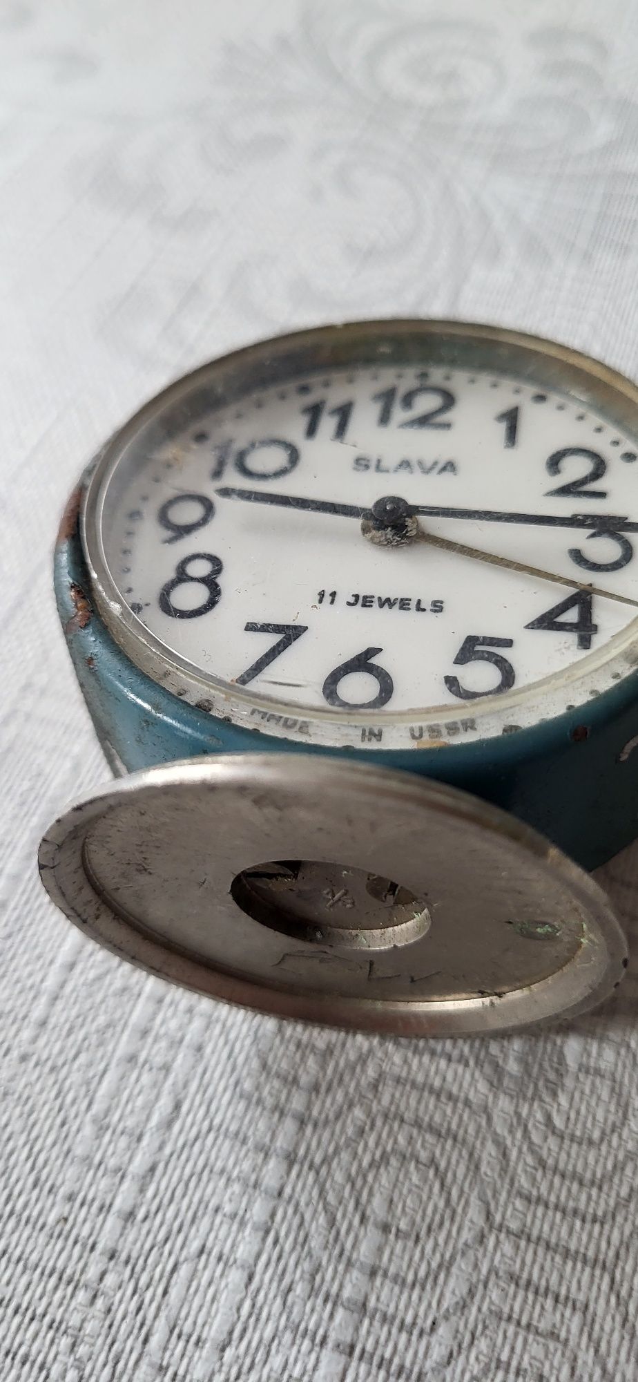 Stary zabytkowy zegarek budzik Slawa 11 Jewels zepsuty
