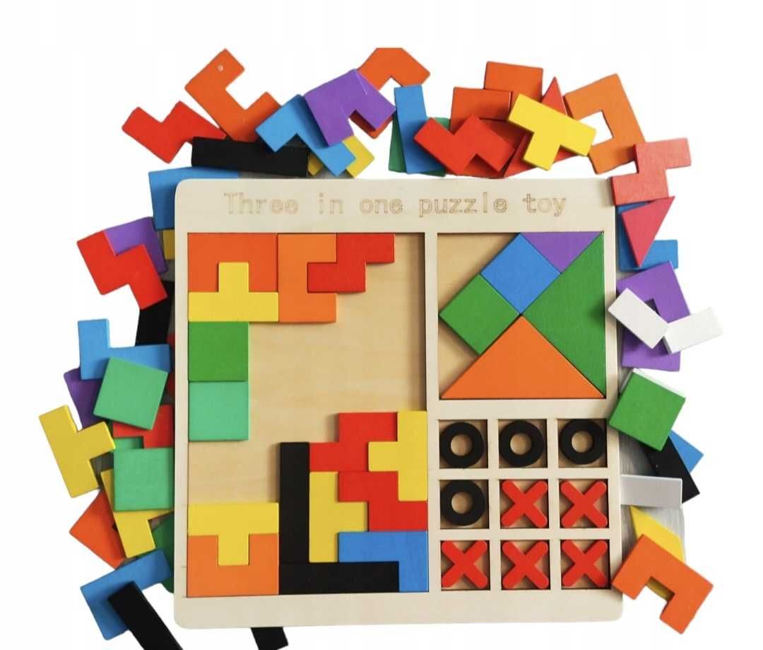 Nowa gra logiczna klocki drewniane układanka Tetris tangram 3w1 #140