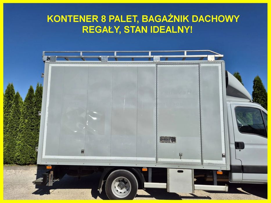 Kontener 8 palet Iveco, wysoki 230cm, bagażnik dachowy, regały, stan idealny!