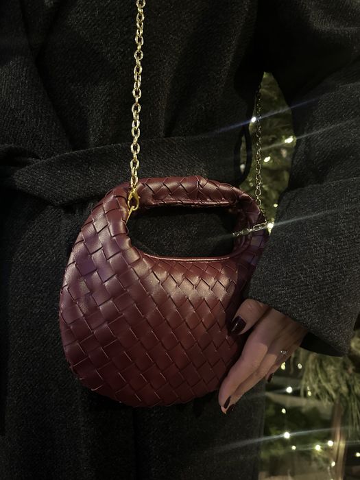 Кожаная сумка бургунди, боттега венета, плетенная шоко bottega veneta