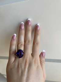 Piękny pierścionek ametyst syntetyczny fioletowy kamień r 13