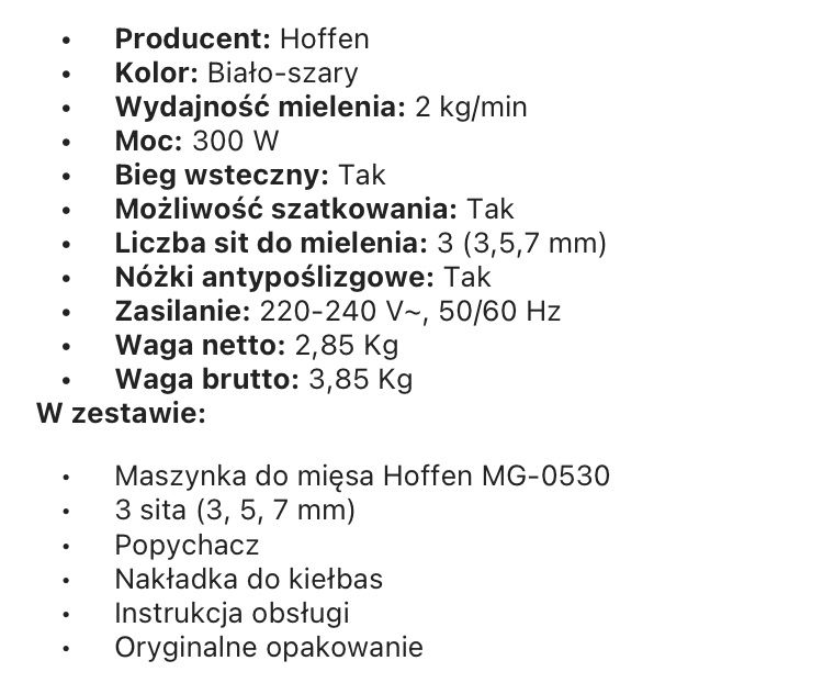 Maszynka do mielenia mięsa Hoffen