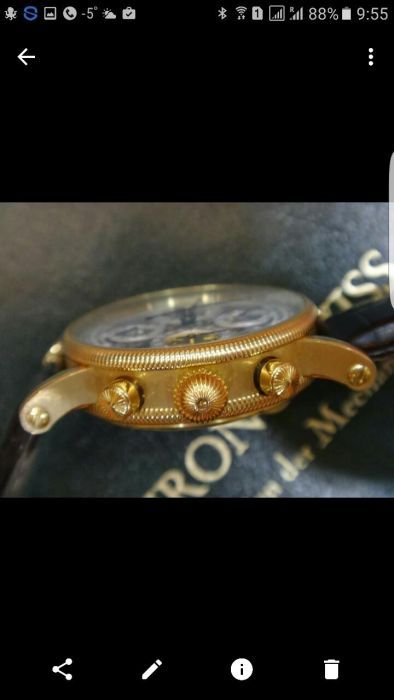 Золотые Швейцарские часы Opus Skeleton Chronograph