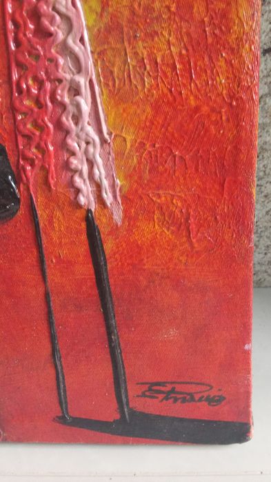 Quadro AFRICANA Vaso na Cabeça. Assinado Autor 2 Fotos