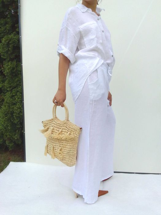 Lniany komplet spodnie koszula 100% len puro lino S M L uniwersalny