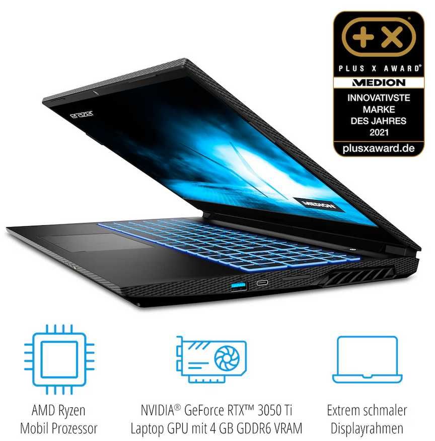 Nowy Laptop gamingowy MEDION ERAZER RYZ5/16GB/512GB SSD/RTX 3050/Win11