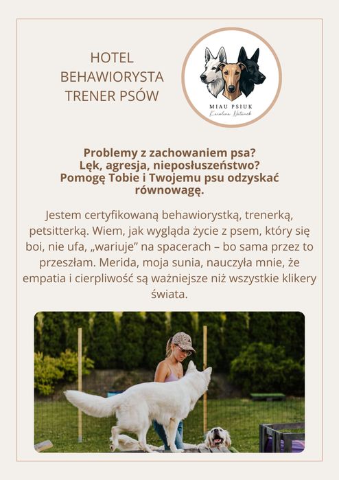 Behawiorysta Psy, Koty. Trener psów. Hotelik dla zwierząt