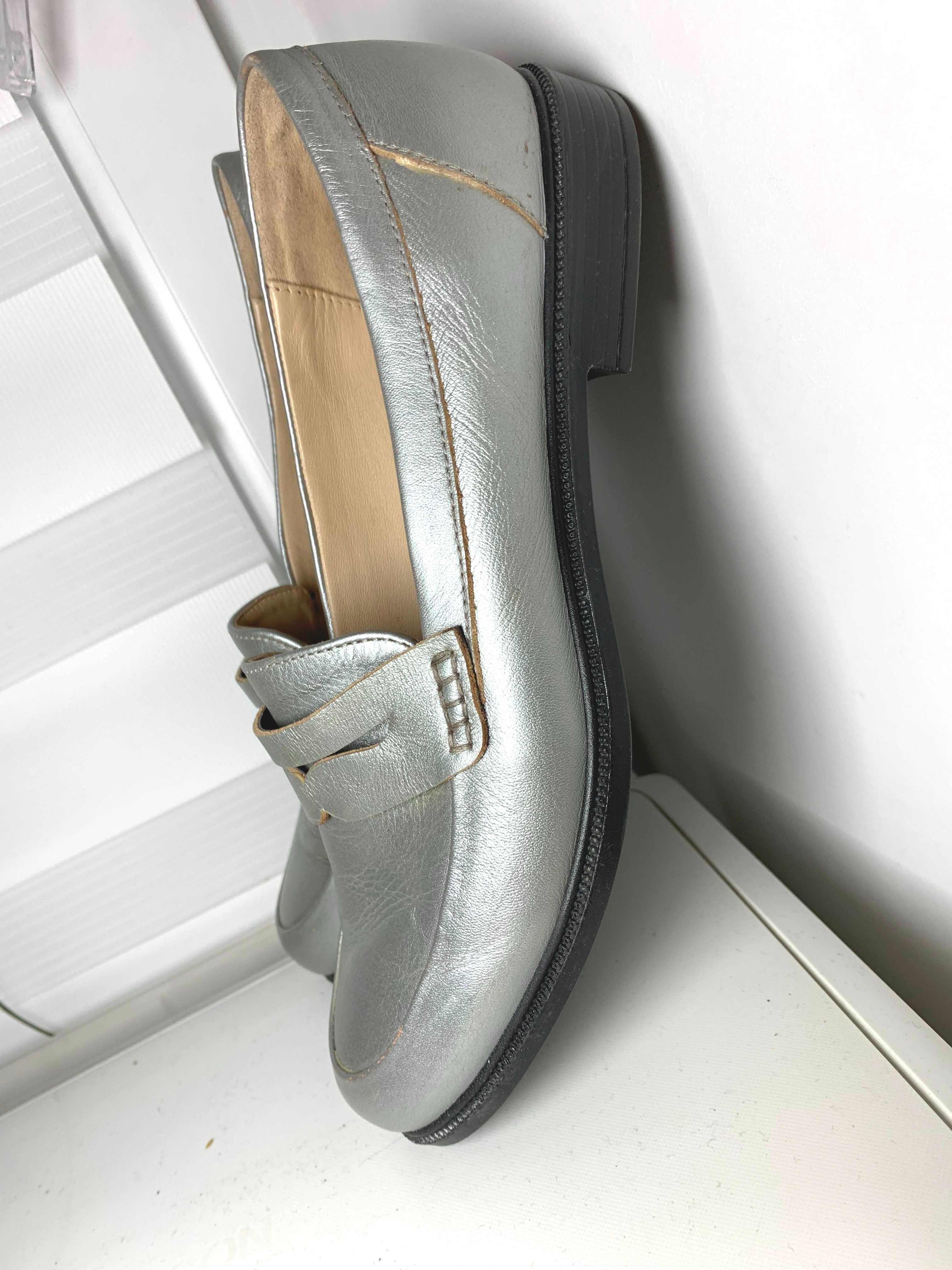 buty loafers 39 skóra naturalna skórzane mokasyny lords srebrne oxford