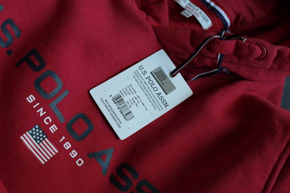 U.S. POLO ASSN Dziecięca  Czerwona bluza z kapturem 152/158  12/13 lat