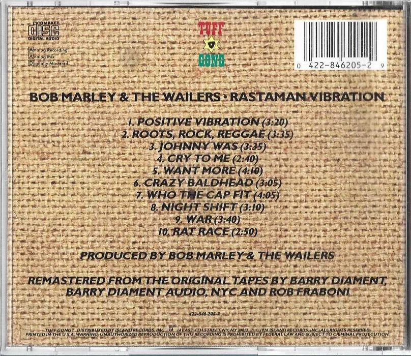 Bob Marley & The Wailers - - - - - Rastaman Vibration - - - - - CD